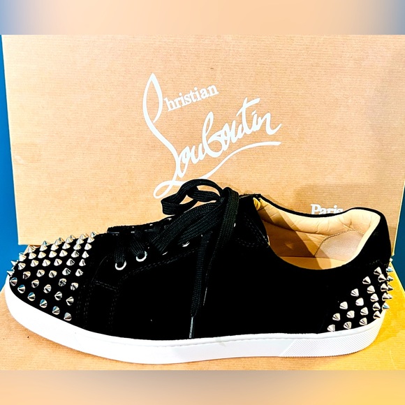 Christian Louboutin: SEAVASTE 2 FLAT VEAU VELOURS Black & Silver! - Picture 1 of 4